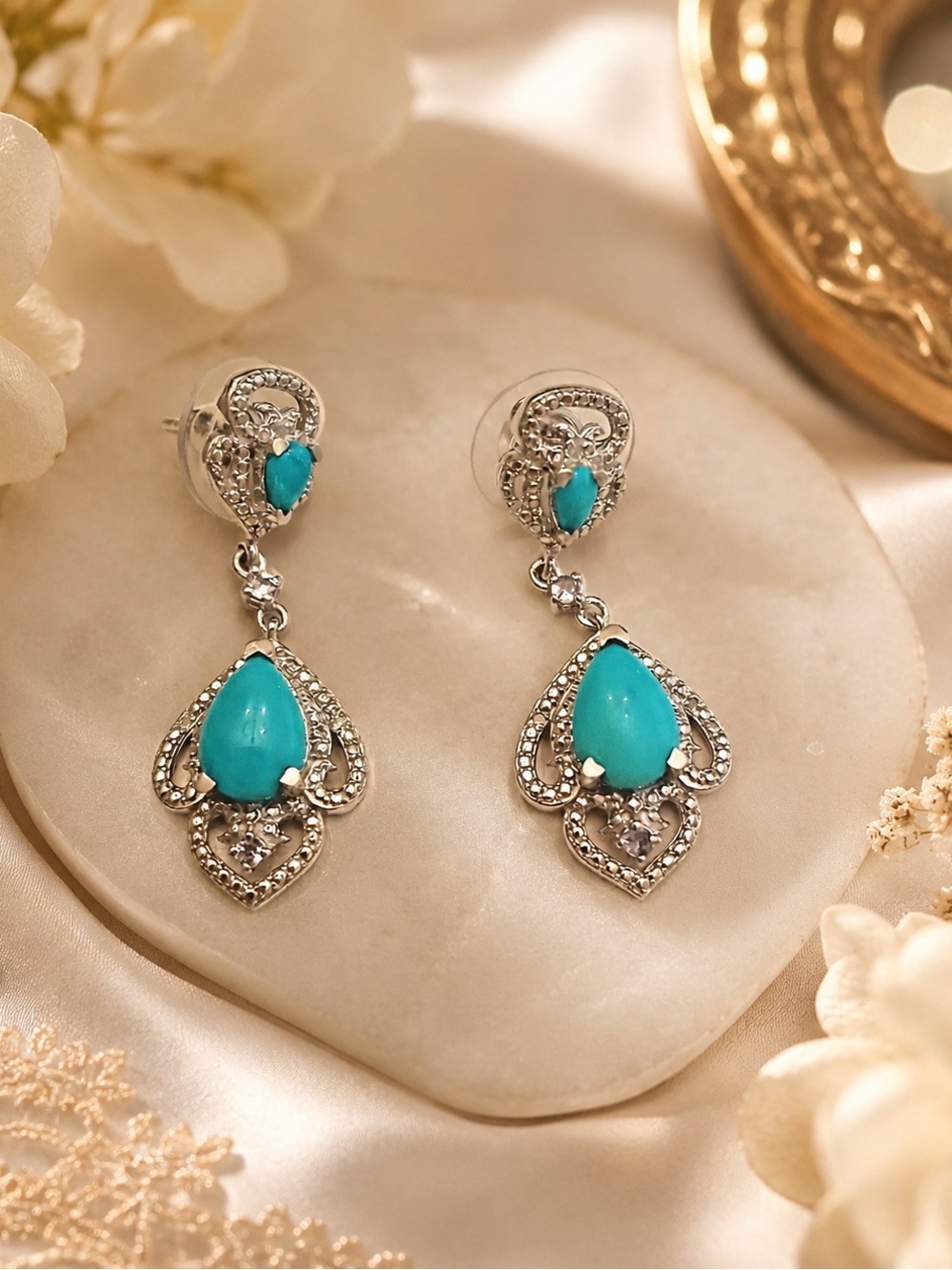 Turquoise Teardrop Dangle Earrings 925 Sterling Silver New